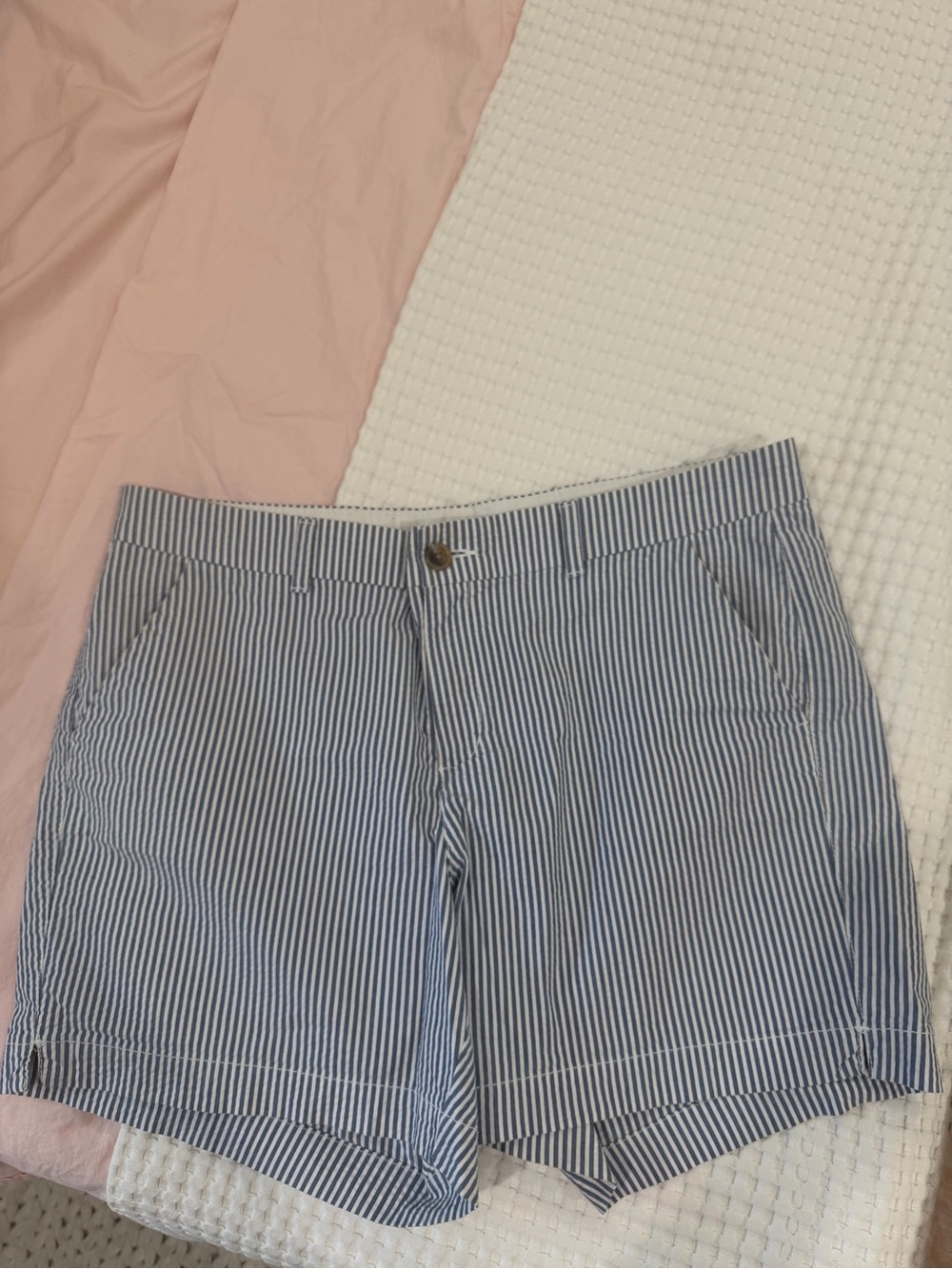 Blue and White seersucker Striped Women's Shorts